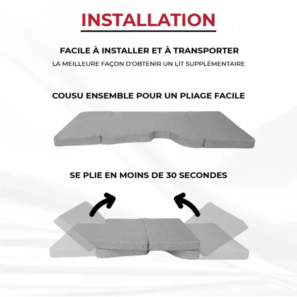 Instructions visuelles montrant comment plier et installer le lit cabine pour Ford Transit 2006–2013