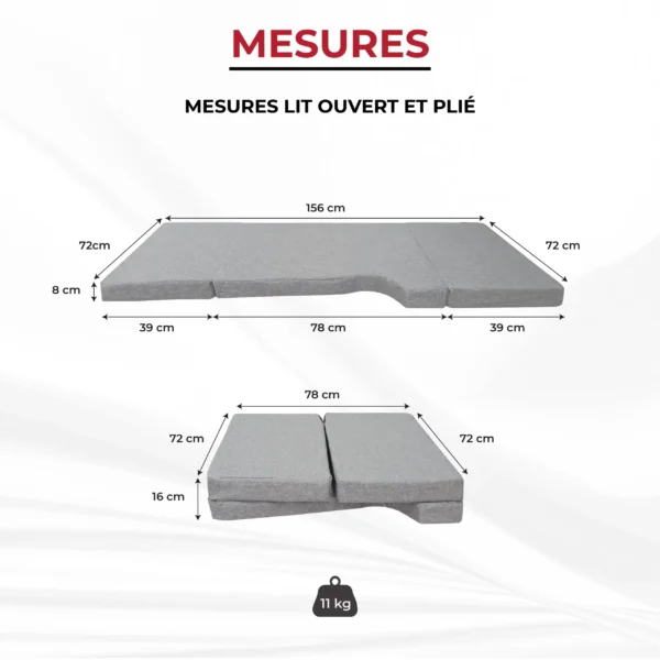 Dimensions du lit cabine Mercedes Sprinter 2006-2017 déplié et plié avec poids
